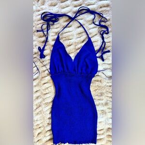 SEEK THE LABEL - Cobalt Blue Halter Smocked Mini Dress
